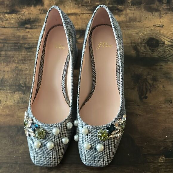 J.Crew
Gray Celia Block Heel Plaid Jewel Pumps Size 7.5/ Excellent - Picture 4 of 9